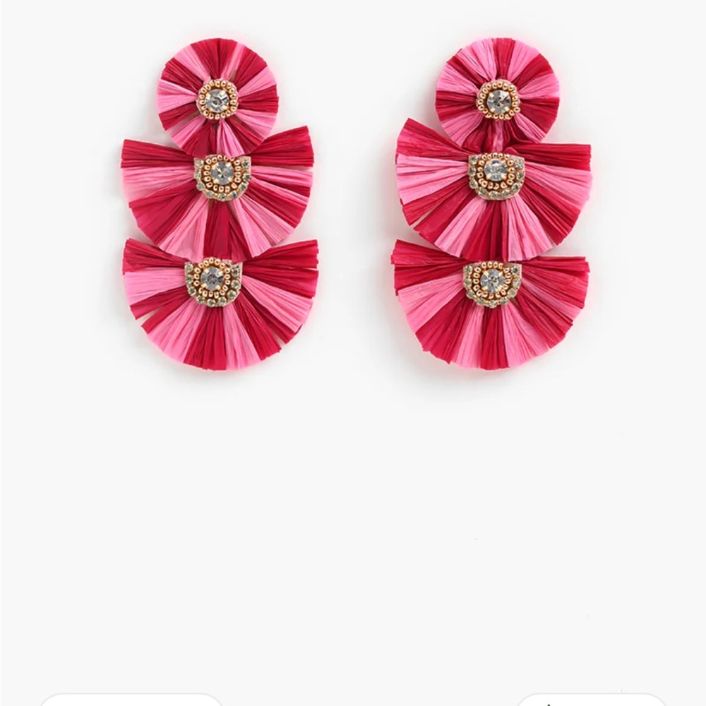 America & Beyond Pink tiered cascade raffia fan earrings - Picture 3 of 8